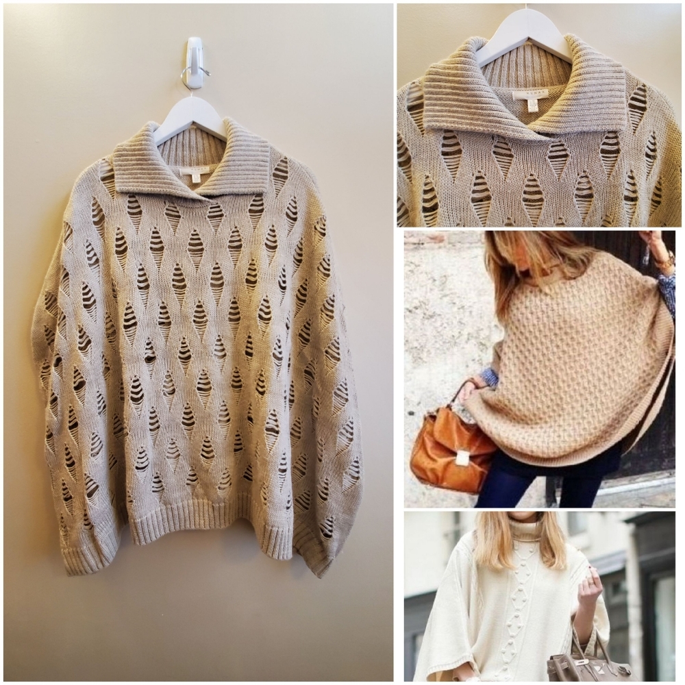 Kenar poncho with collar L/XL, beige color